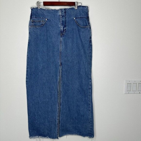 Frame Maxi Denim Skirt Blue Front Slit Size 30 - Picture 1 of 9